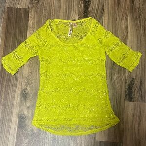 Daisy Fuentes Neon Yellow Lace Blouse